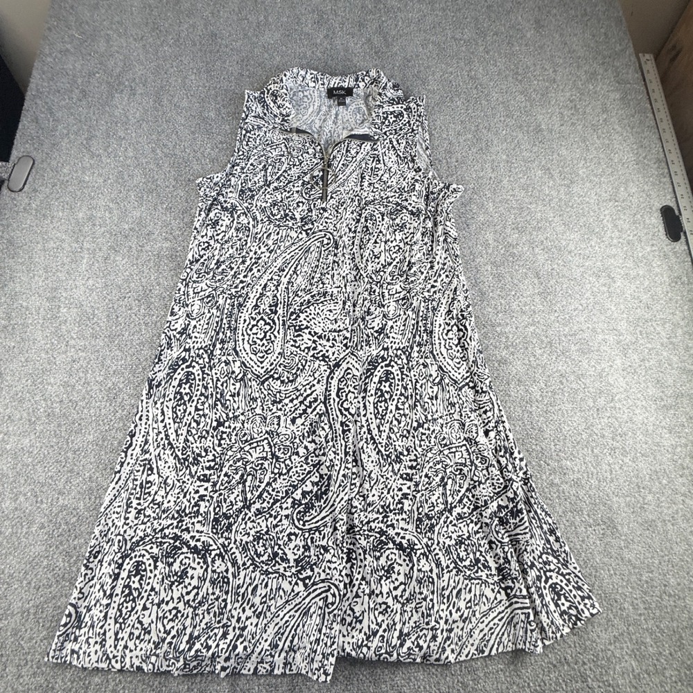 MSK Womens XL Navy White Paisley Quarter Zip O-Ring Sleeveless Shift Dress